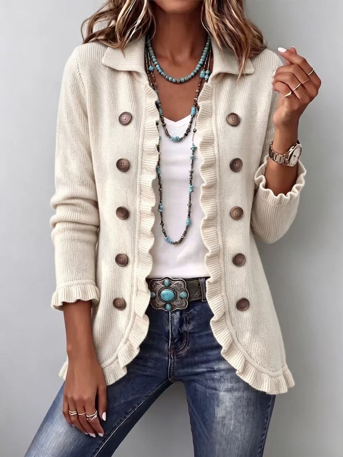 Ottavia | Chaqueta de pana color marfil con volantes