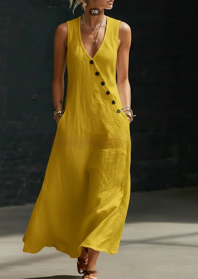 Clara | Vestido largo minimalista abotonado