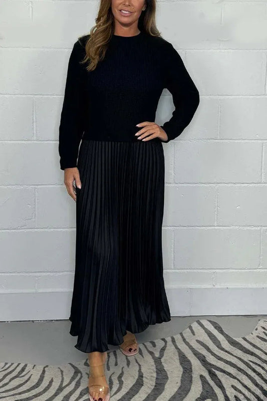 Claudia | Vestido maxi con jersey y falda plisada