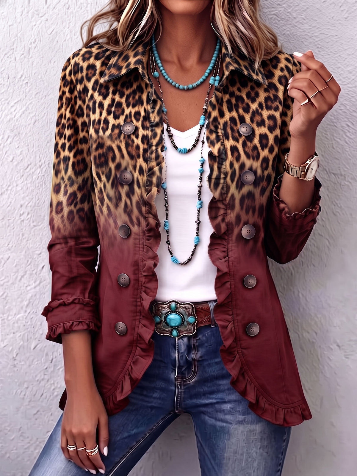 Olimpia | Blazer con estampado de leopardo degradado en burdeos