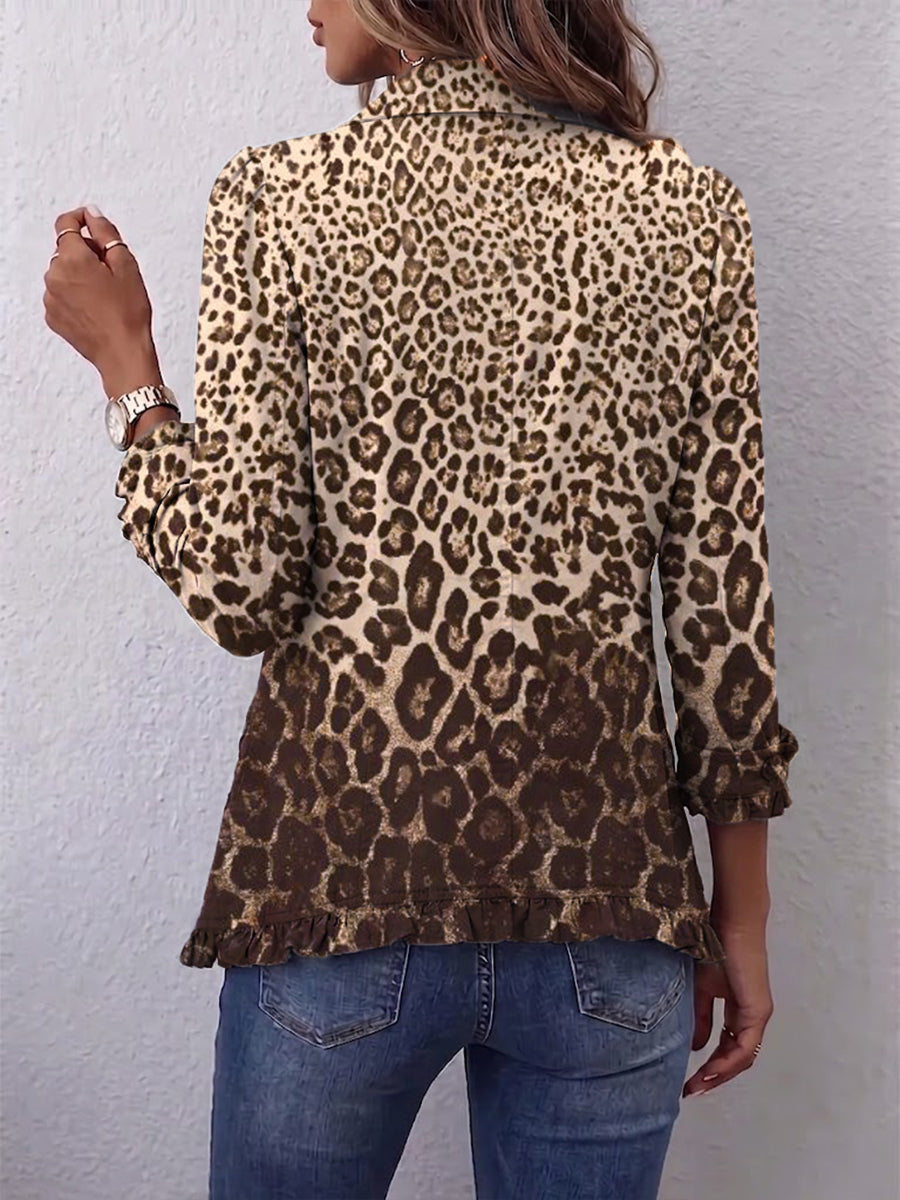 Ombretta | Chaqueta multicolor con estampado de leopardo y volantes