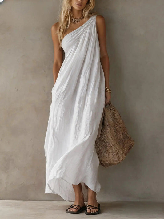 Adriana | Vestido maxi asimétrico efecto lino