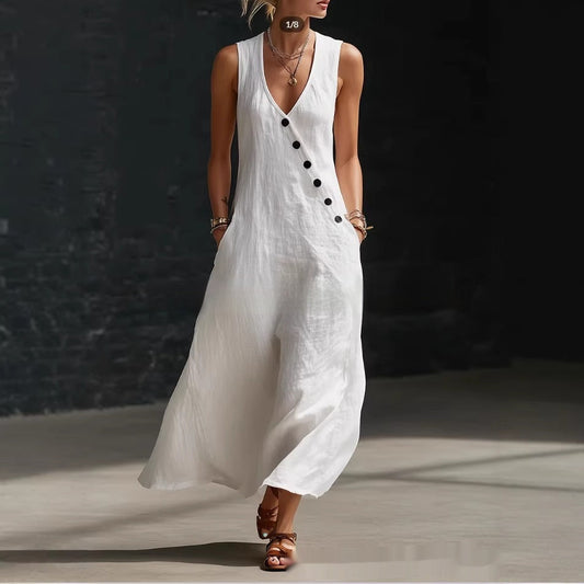 Clara | Vestido largo minimalista abotonado