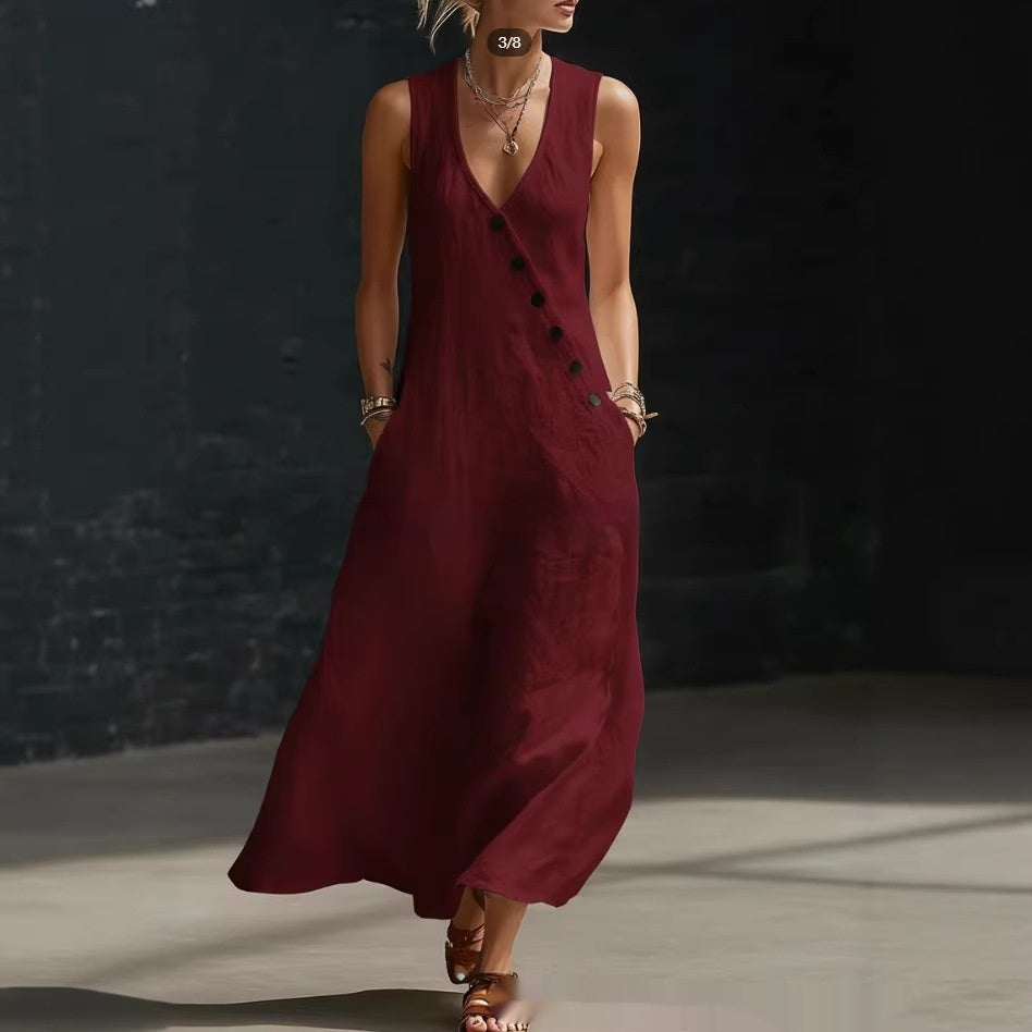Clara | Vestido largo minimalista abotonado