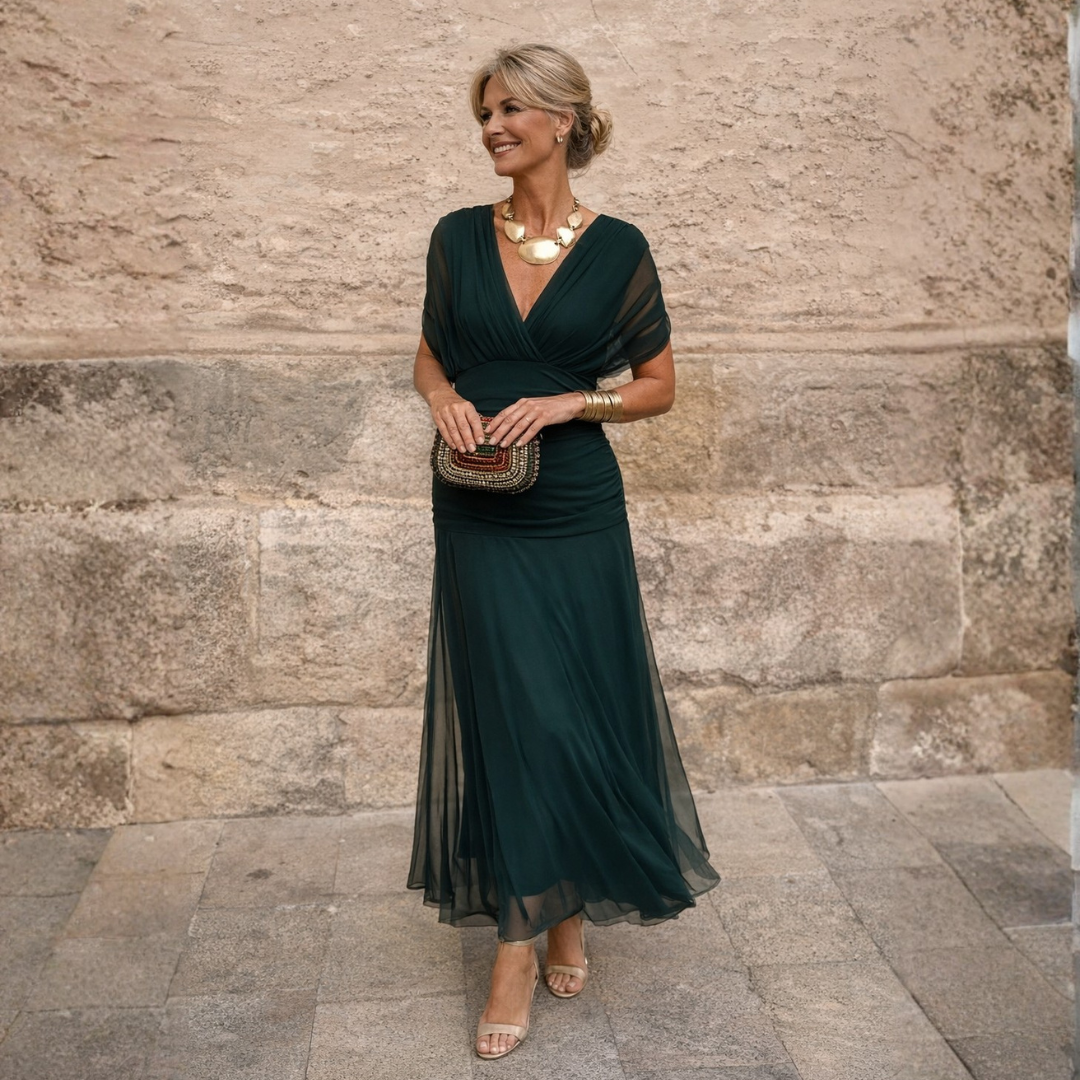 Mikaela | Vestido maxi elegante con escote bardot