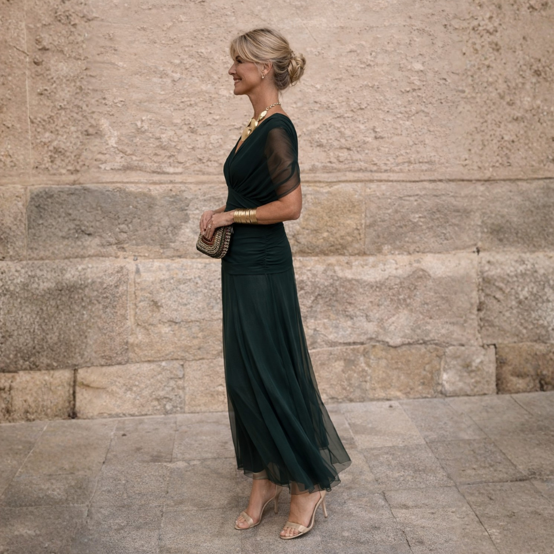 Mikaela | Vestido maxi elegante con escote bardot