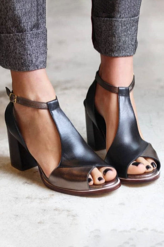 Sandalias de cuero con tacón, elegantes para la oficina