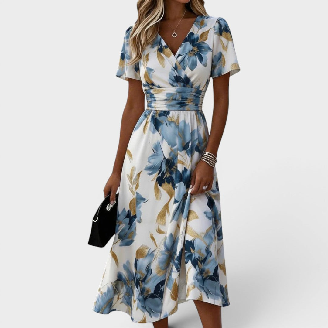 Denise | Vestido midi floral con cintura envolvente