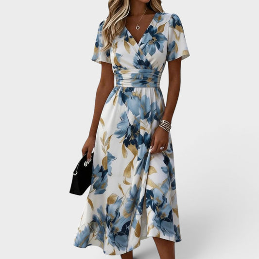 Denise | Vestido midi floral con cintura envolvente