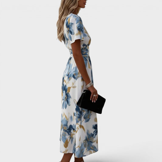 Denise | Vestido midi floral con cintura envolvente