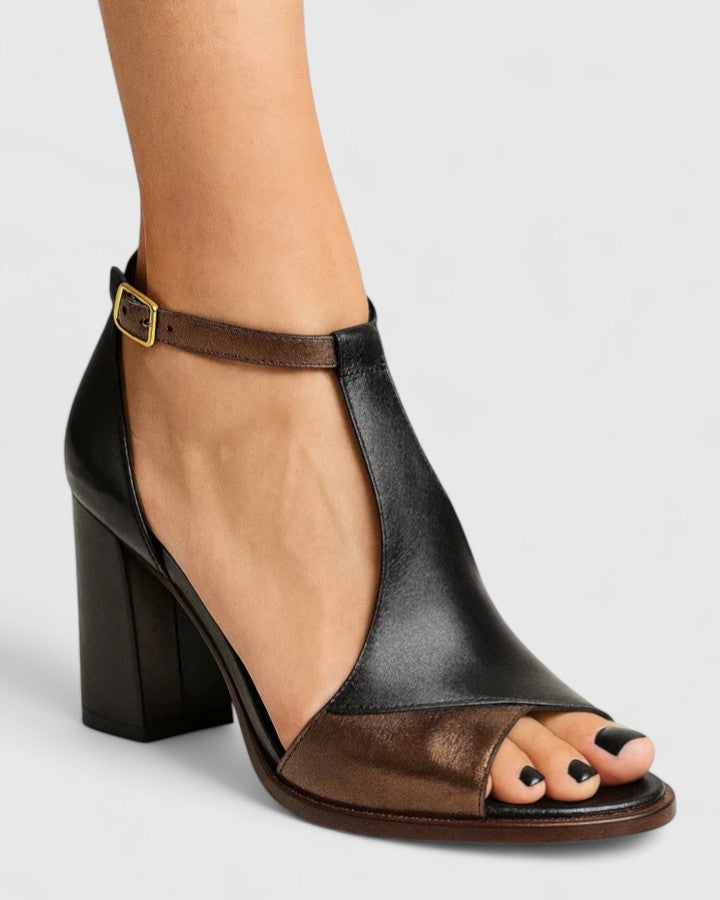 Sandalias de cuero con tacón, elegantes para la oficina