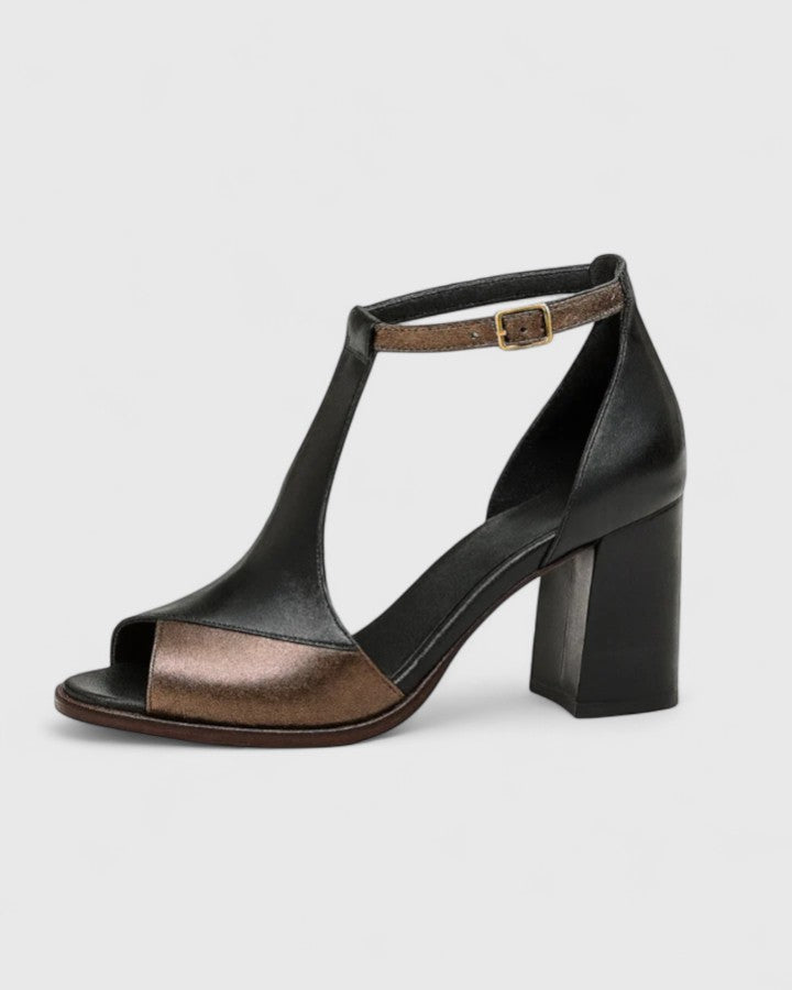 Sandalias de cuero con tacón, elegantes para la oficina