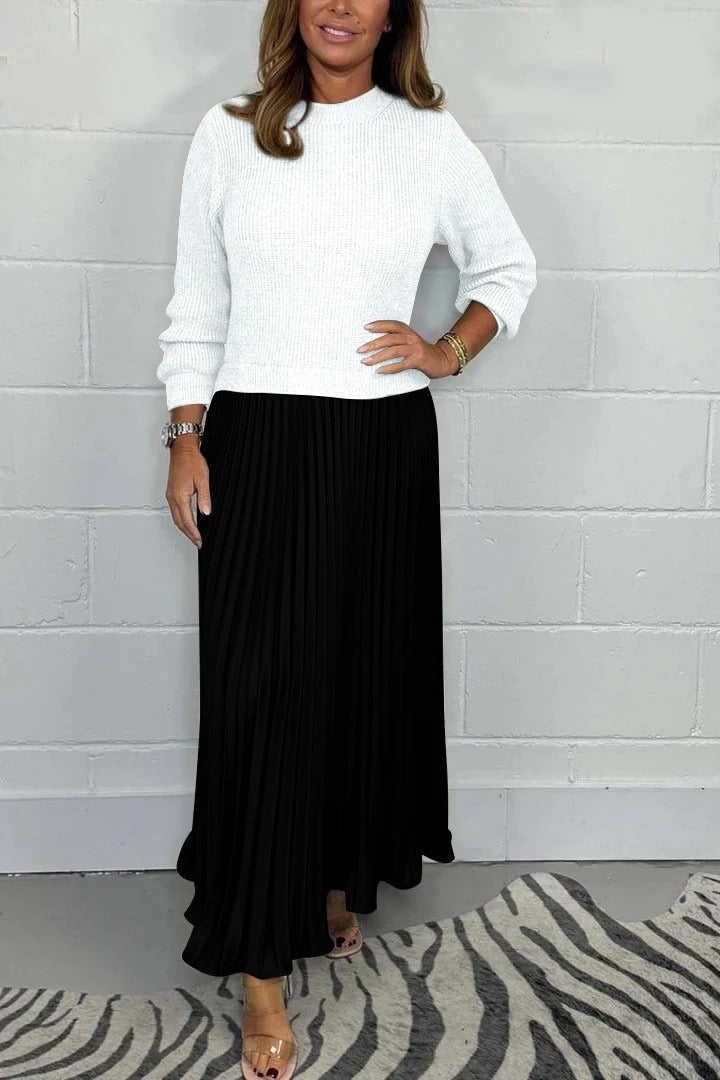 Claudia | Vestido maxi con jersey y falda plisada