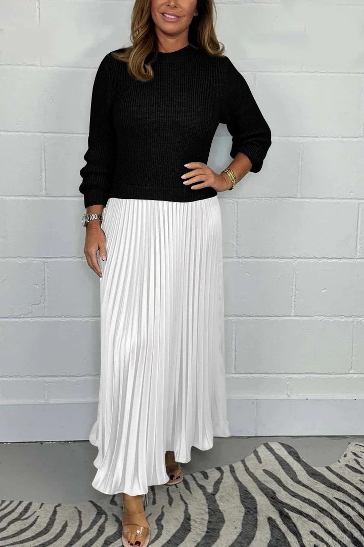 Claudia | Vestido maxi con jersey y falda plisada