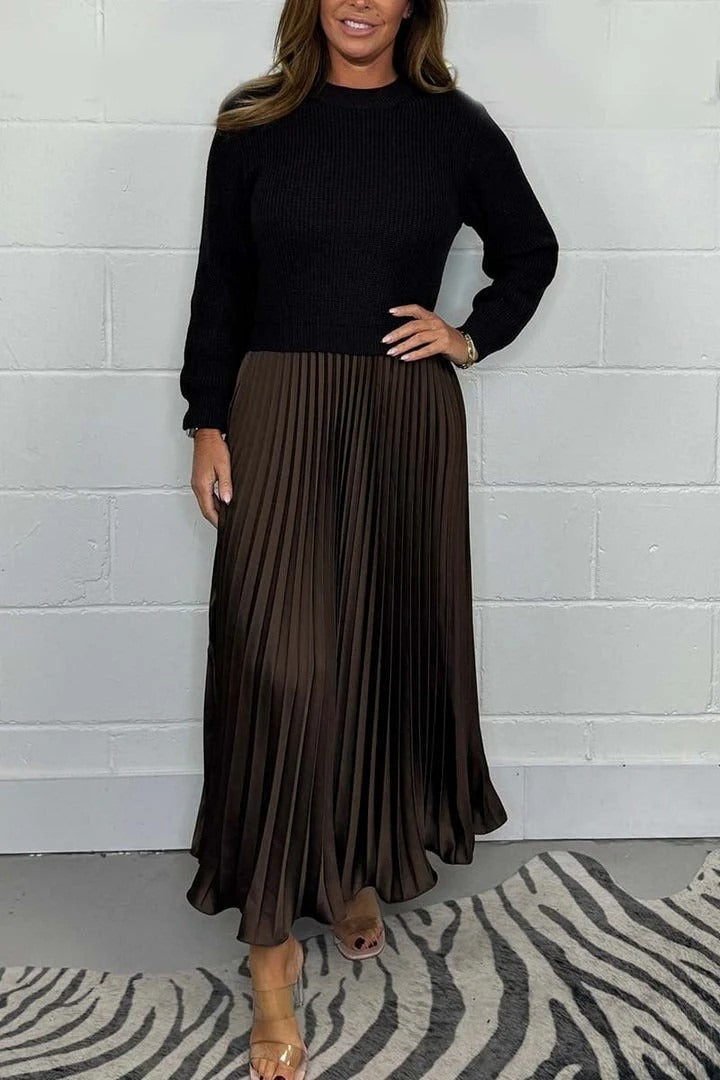 Claudia | Vestido maxi con jersey y falda plisada
