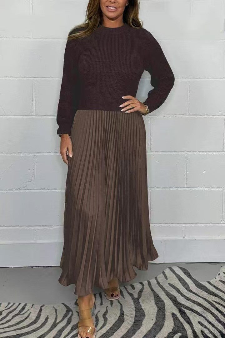Claudia | Vestido maxi con jersey y falda plisada
