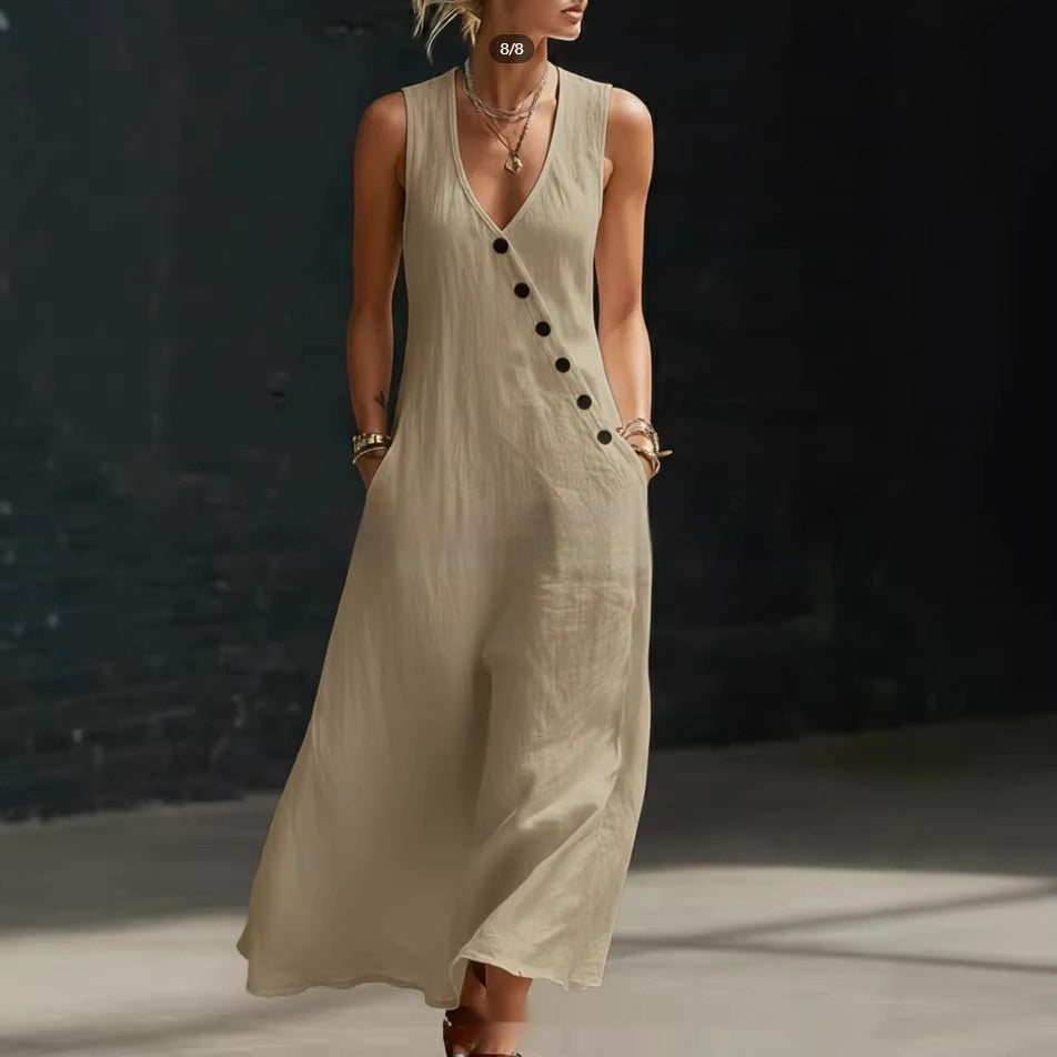 Clara | Vestido largo minimalista abotonado