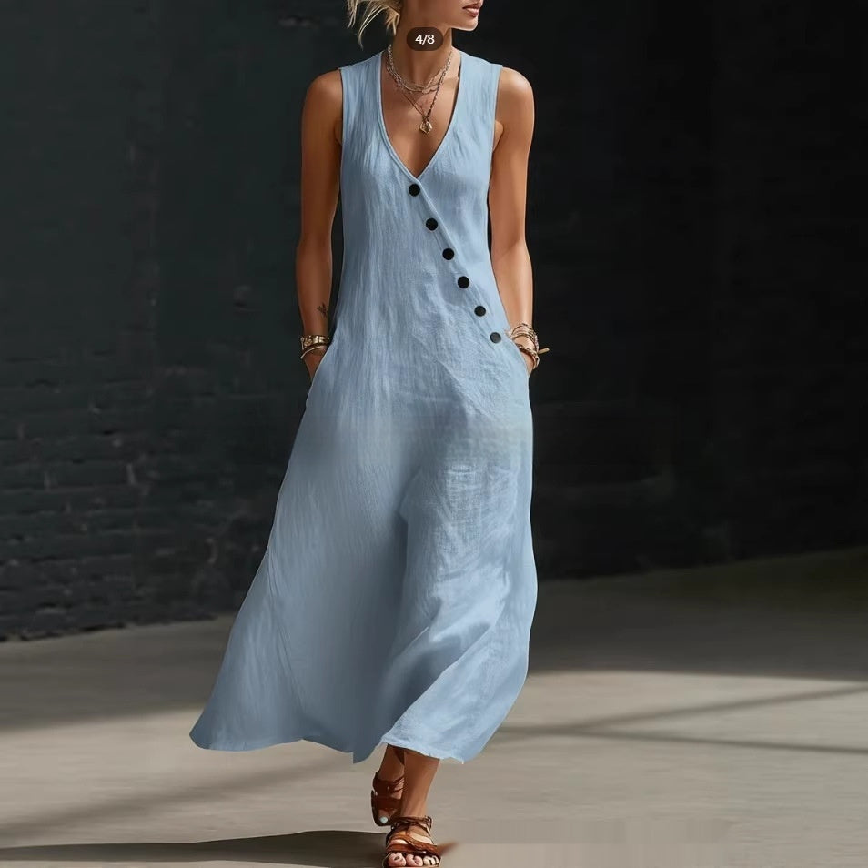 Clara | Vestido largo minimalista abotonado
