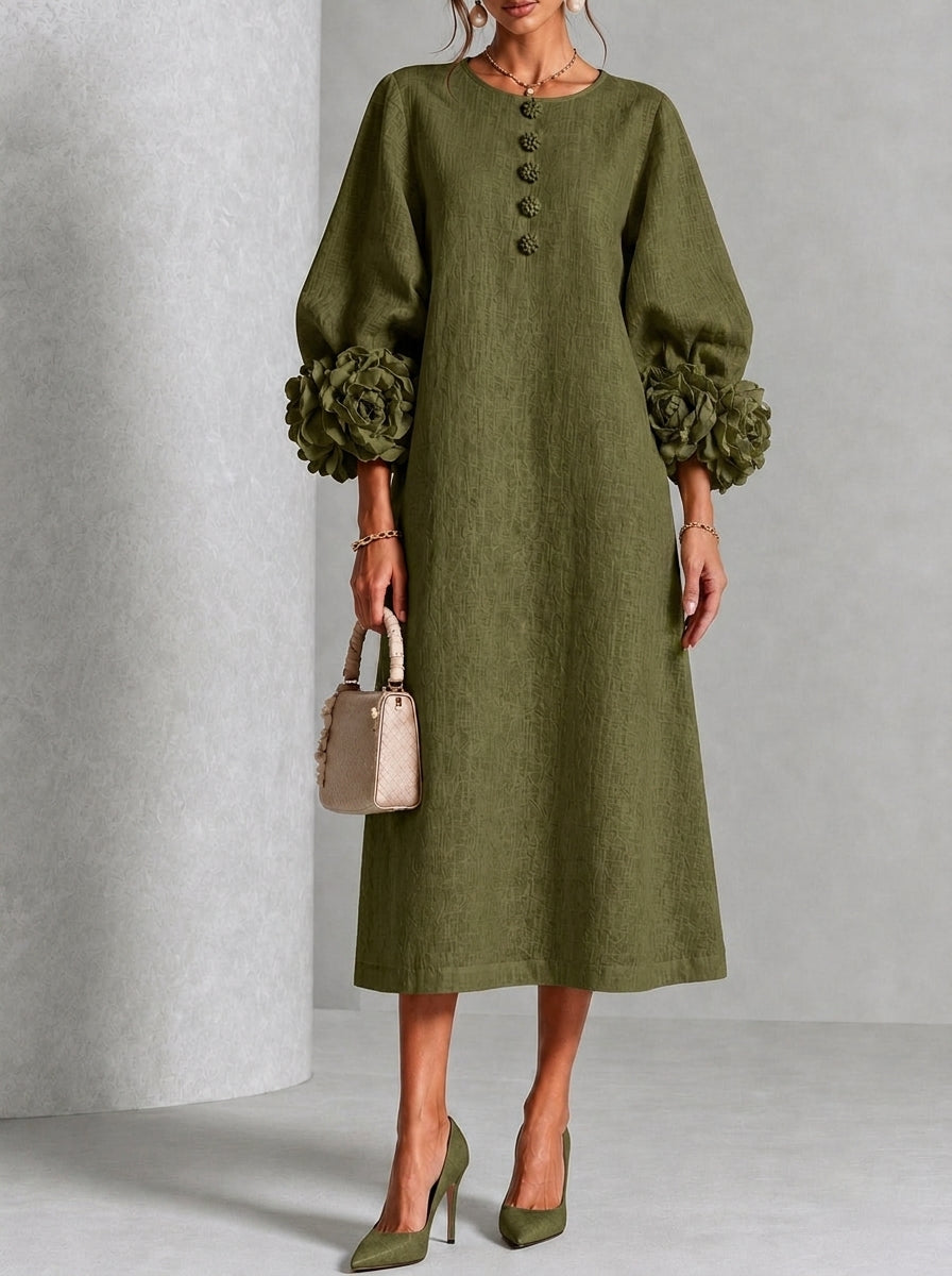 Flora | Vestido midi con puños florales