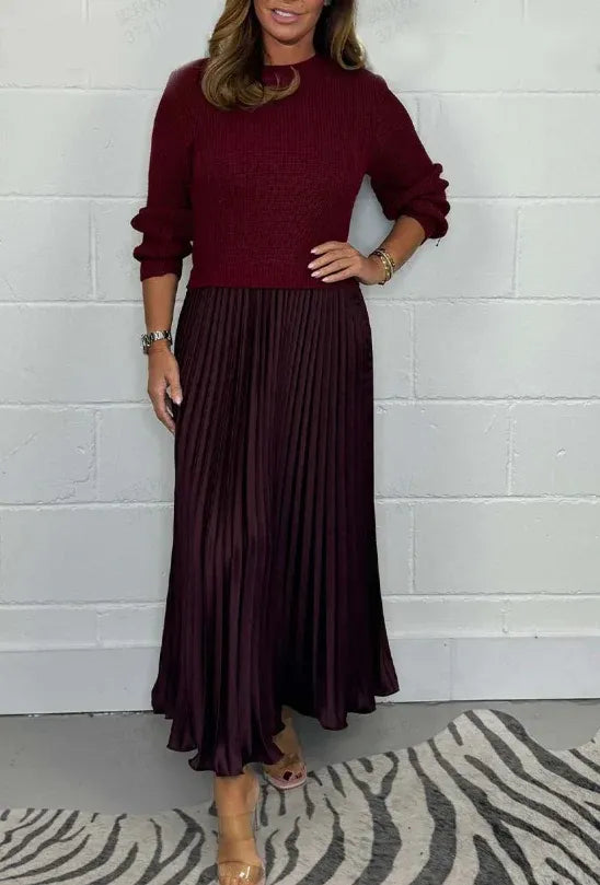 Claudia | Vestido maxi con jersey y falda plisada