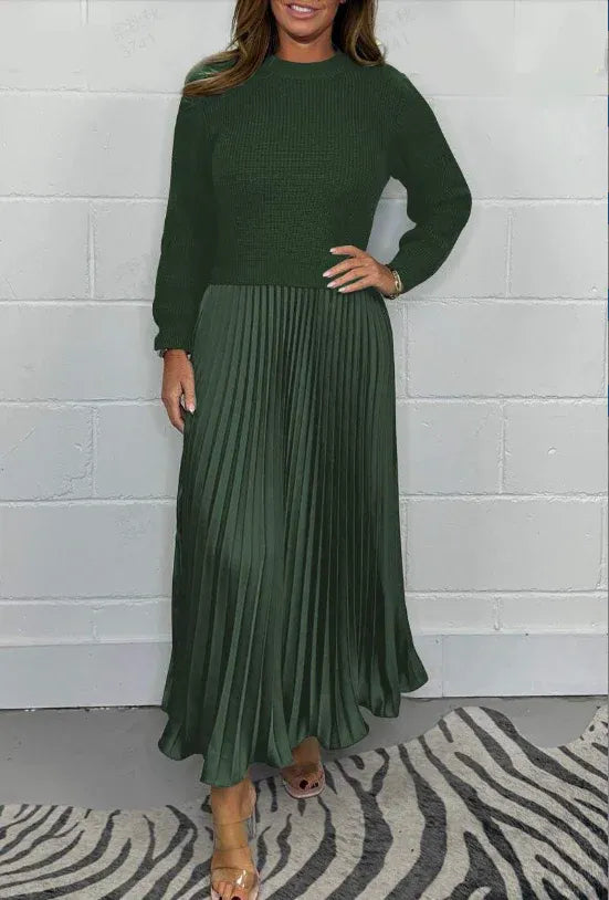 Claudia | Vestido maxi con jersey y falda plisada