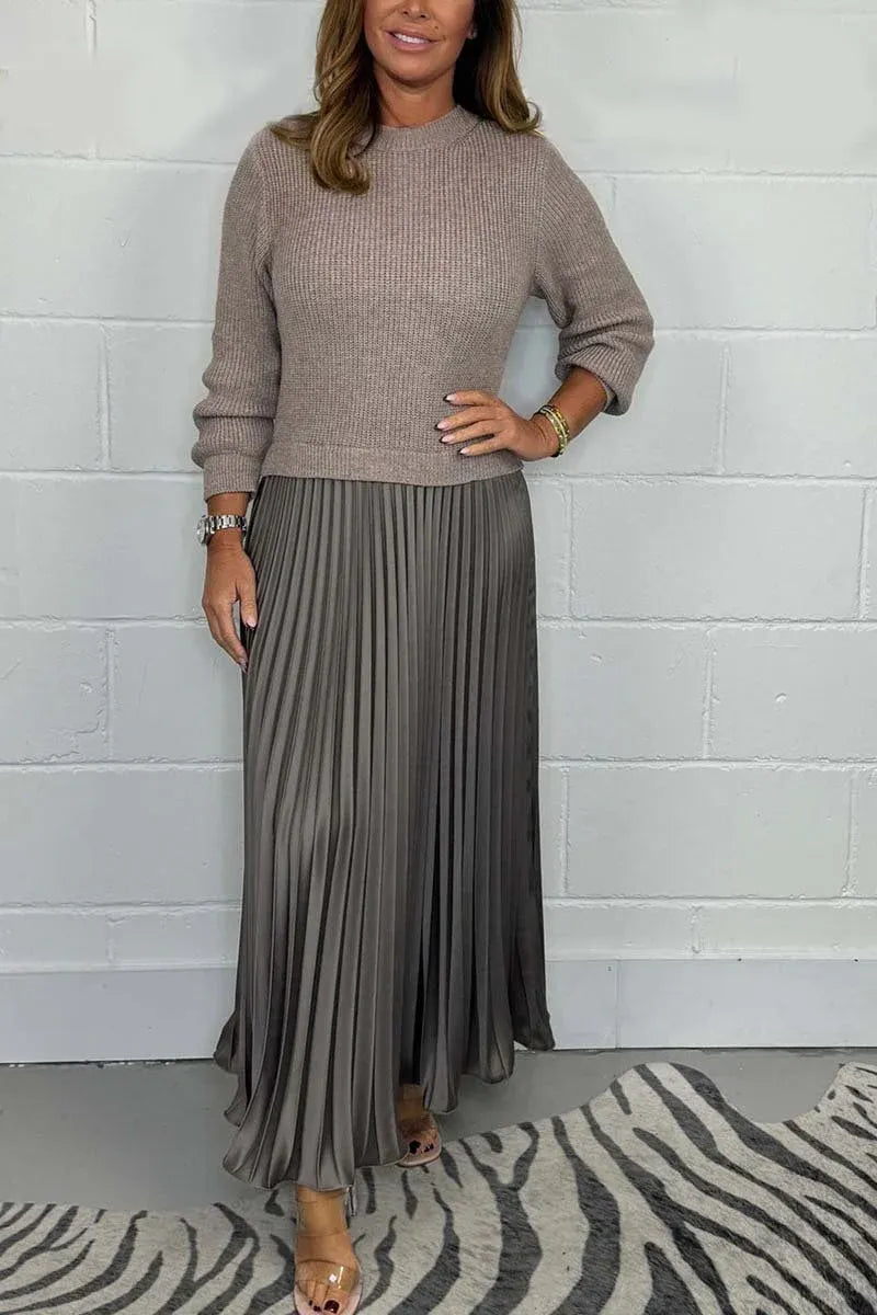 Claudia | Vestido maxi con jersey y falda plisada