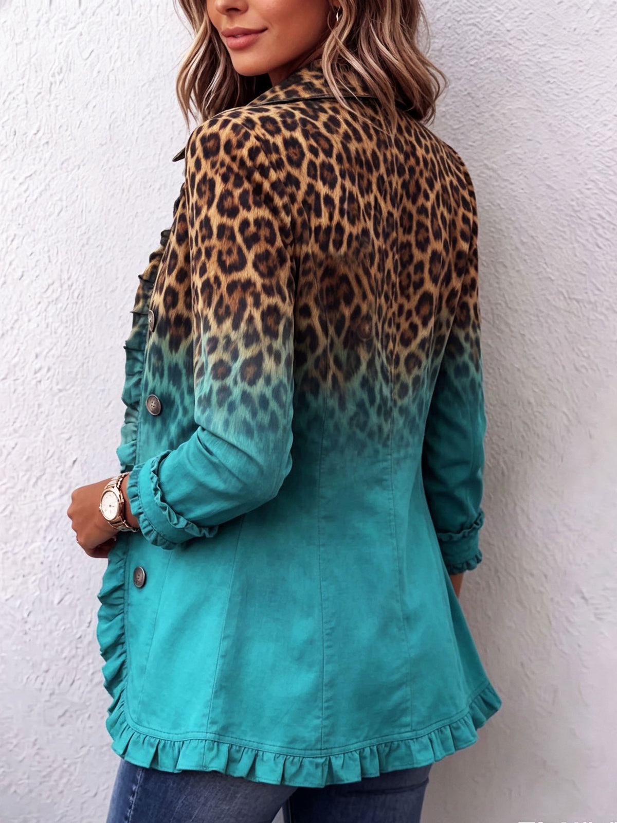 Bice | Blazer con estampado de leopardo difuminado en turquesa