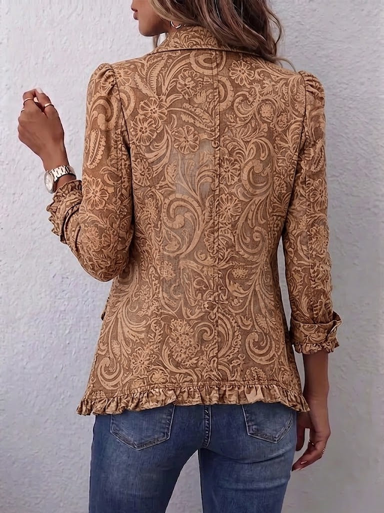 Noemi | Chaqueta bohemia floral vintage marrón con volantes