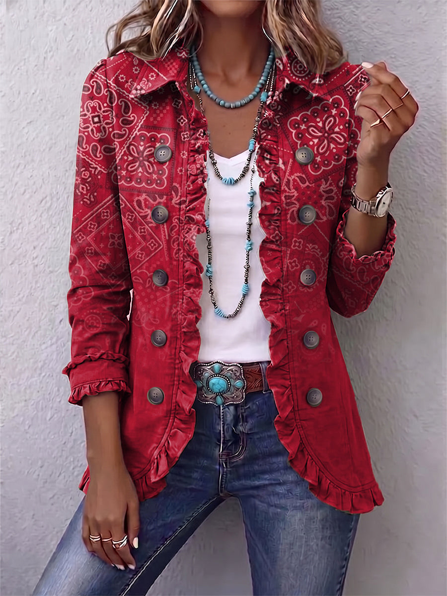 Gaia | Chaqueta roja de paisley degradado con volantes