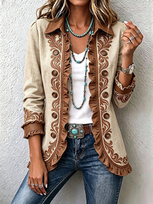 Dawncroft | Chaqueta bohemia vintage de flores con volantes