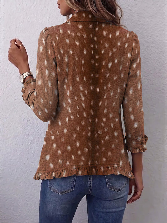 Elena | Chaqueta bohemia marrón con estampado animal y volantes