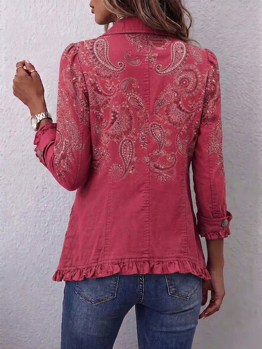 Isotta | Chaqueta vintage con estampado paisley en rosa antiguo y volantes