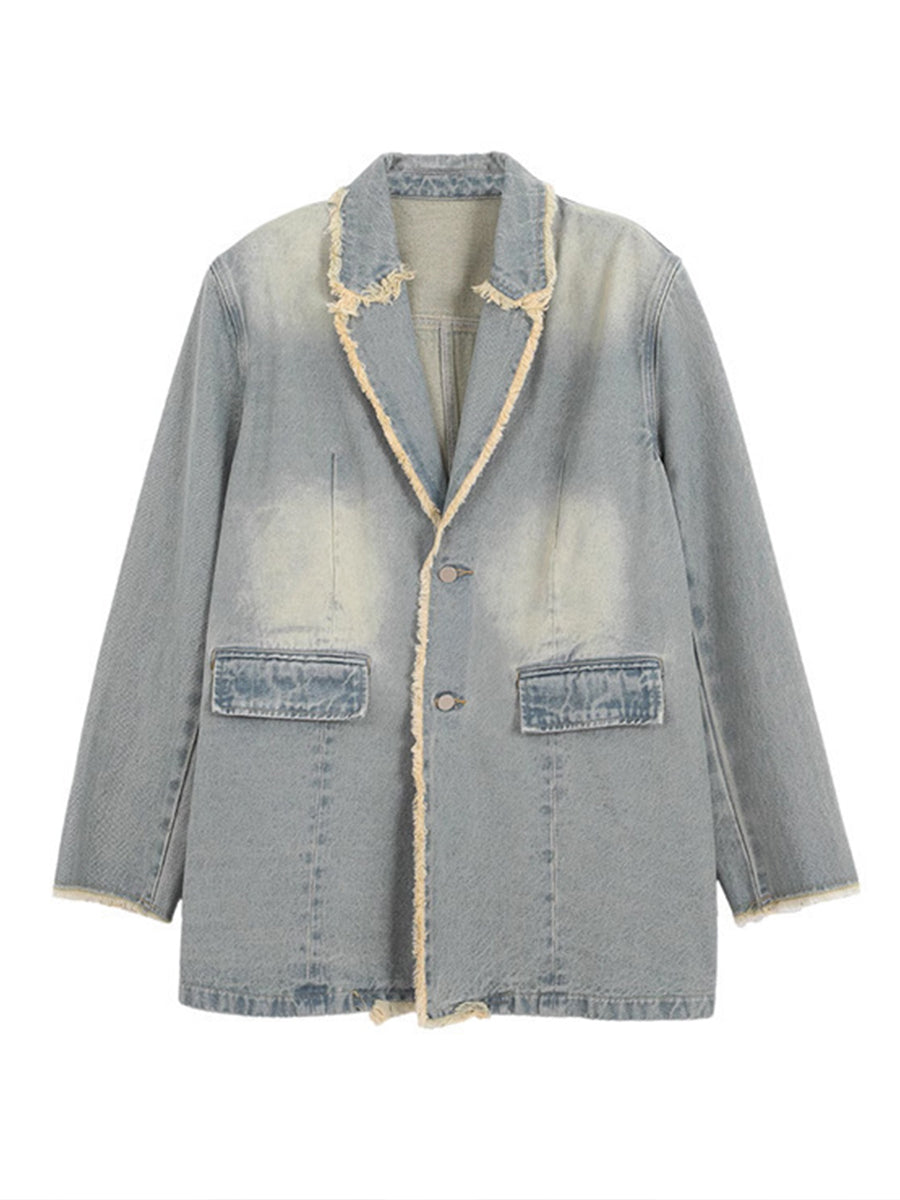 Dionne | Blazer oversize de estilo vintage con bordes deshilachados
