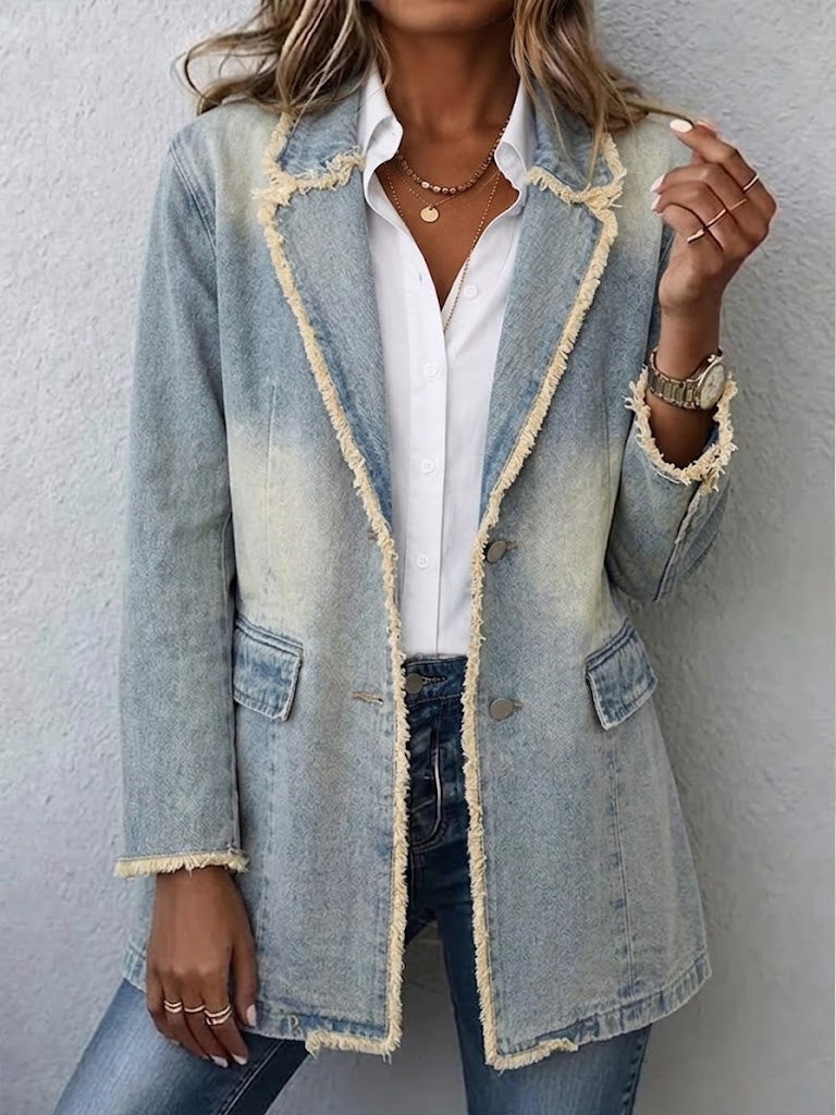 Dionne | Blazer oversize de estilo vintage con bordes deshilachados