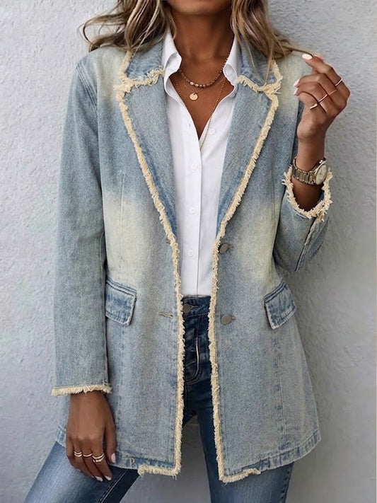 Dionne | Blazer oversize de estilo vintage con bordes deshilachados