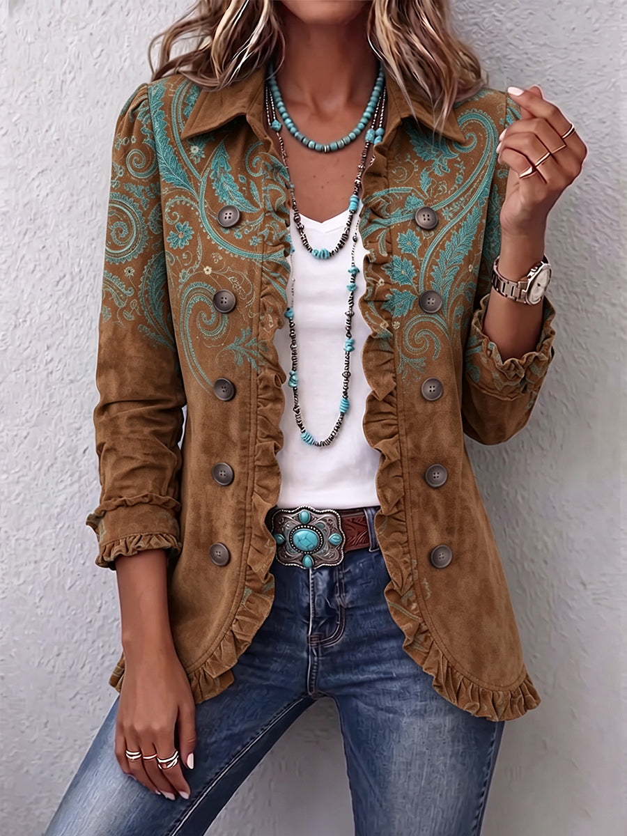 Severina | Chaqueta paisley marrón con volantes