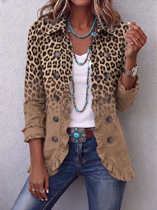 Corinna | Chaqueta vintage de leopardo difuminada en camel con volantes