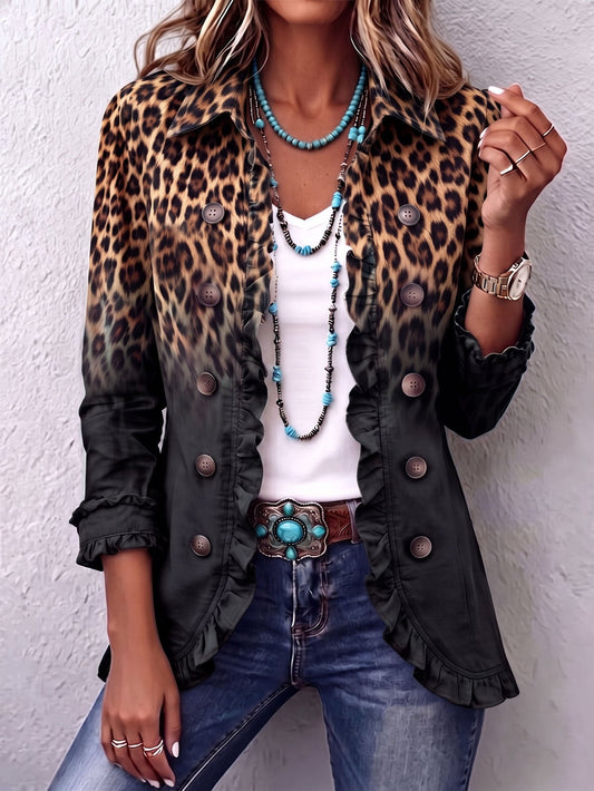 Valentina | Blazer con estampado de leopardo difuminado antracita