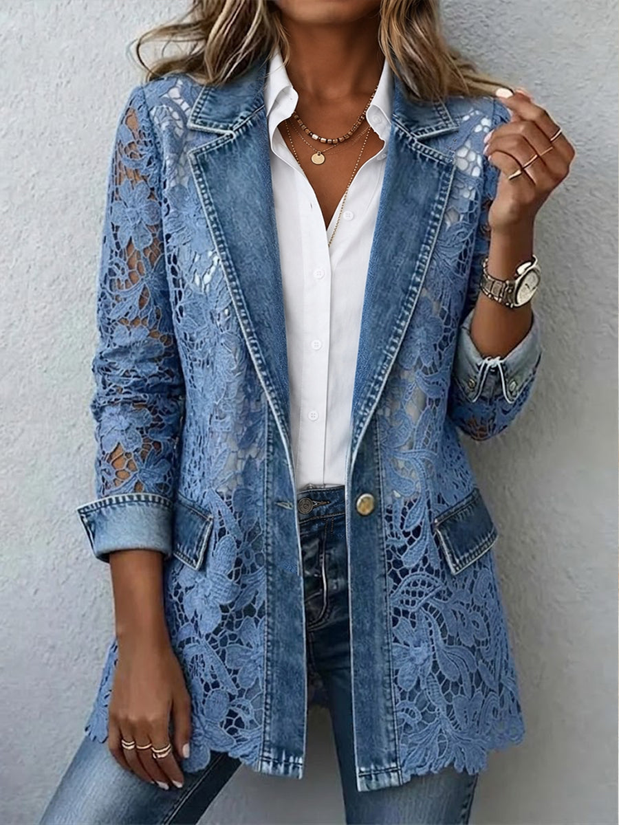 Lacinda | Blazer elegante con paneles de encaje floral