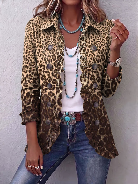 Ombretta | Chaqueta multicolor con estampado de leopardo y volantes