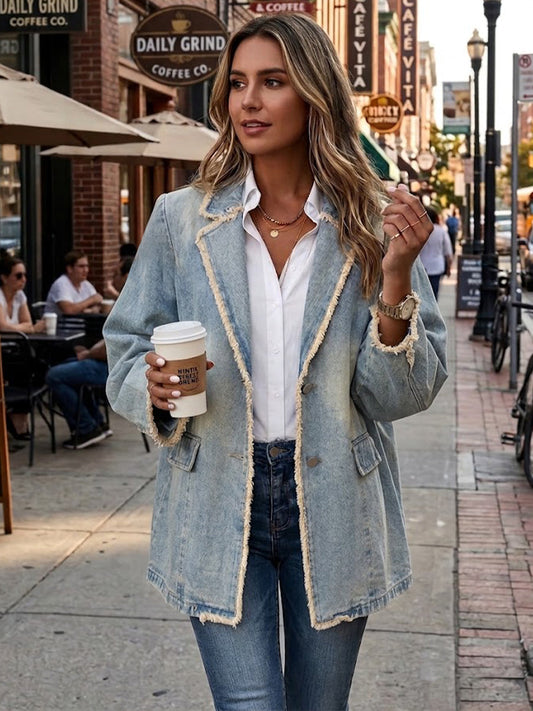 Dionne | Blazer oversize de estilo vintage con bordes deshilachados