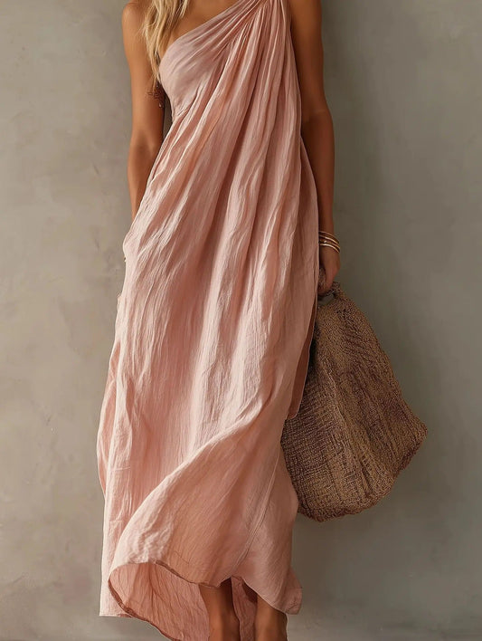 Adriana | Vestido maxi asimétrico efecto lino